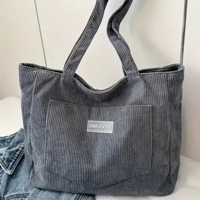 1pc Women's Corduroy Tote Bag - Monochrome Solid Color, Fashion Shoulder Bag with Magnetic Closure, Polyester Lined, No Edging, Versatile Classic Wallet
