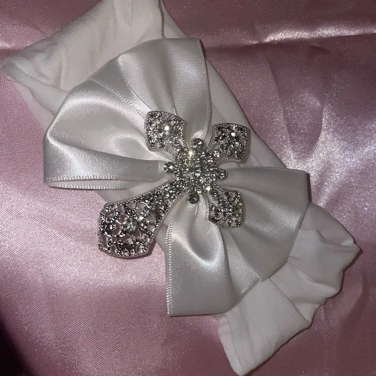 Baby Girl Christening Cross with Holy Communion Bow Headband in 4 Color Options