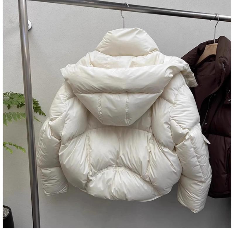 Women Puffer Jacket Winter Warm Thick Long Sleeve Oversized Hooded Short Parkas Mujer Female Solid Loose Crop Coat Outwear Womenswear Tops Underwear Lady Fitted Casual Comfort Basic Minimalist Outerwear 8