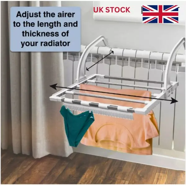 Extendable Radiator Airer 4 Bars Clothes Drying Rack Foldable Dryer Rack