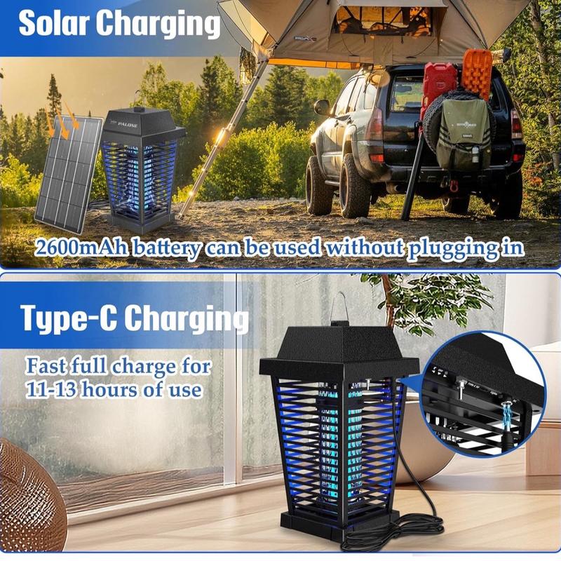 PALONE Solar Fly Killer 4500V Fly Zapper Two Charging Modes of Solar & Type-C Electric Bug Zapper with Fireproof ABS Material for Garden Outdoor and Indoor Electric Insect Killer for Mosquitoes 1