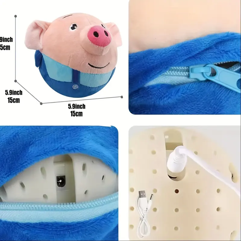 Interactive Plush Pig Toy for Dogs: USB Rechargeable, Bouncing, Sound-Emitting, Washable, Cartoon Dog Toy 1