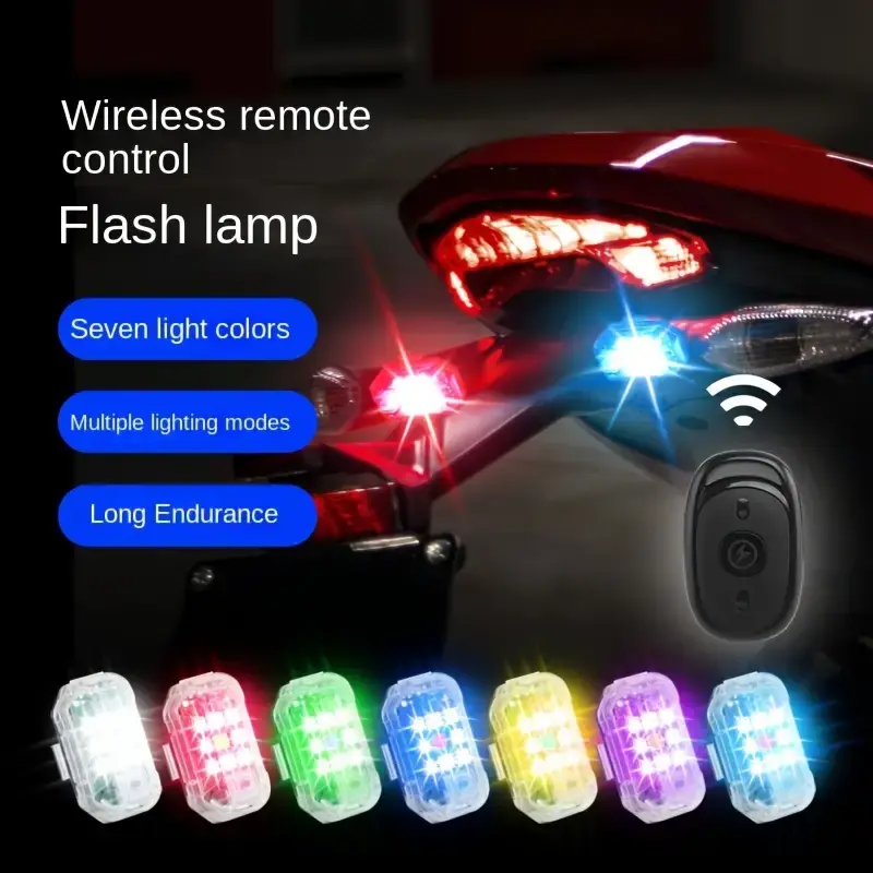 Wireless Car Strobe Lights with Remote Cool LED Flash Lamp Anti-Collision Drone Light 7 Color Warning Taillight for Car Aircraft Scooter Bike Motorcycle Night Warning Lights 5