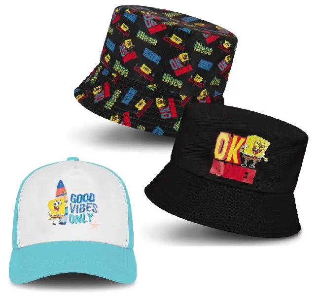 SpongeBob Kids Bucket Hat & Caps Set - Officially Licensed, Cartoon Accessories for Boys and Girls, 3-12 Years, Reversable Bucket Hats - High Quality
