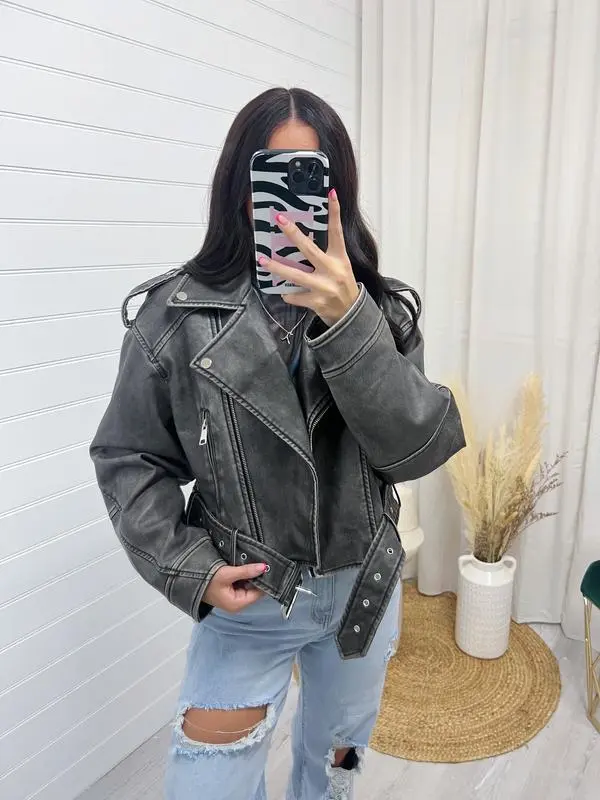 Oversized faux leather biker jacket-3 colours Womenswear Coats Womenswear Coats 8