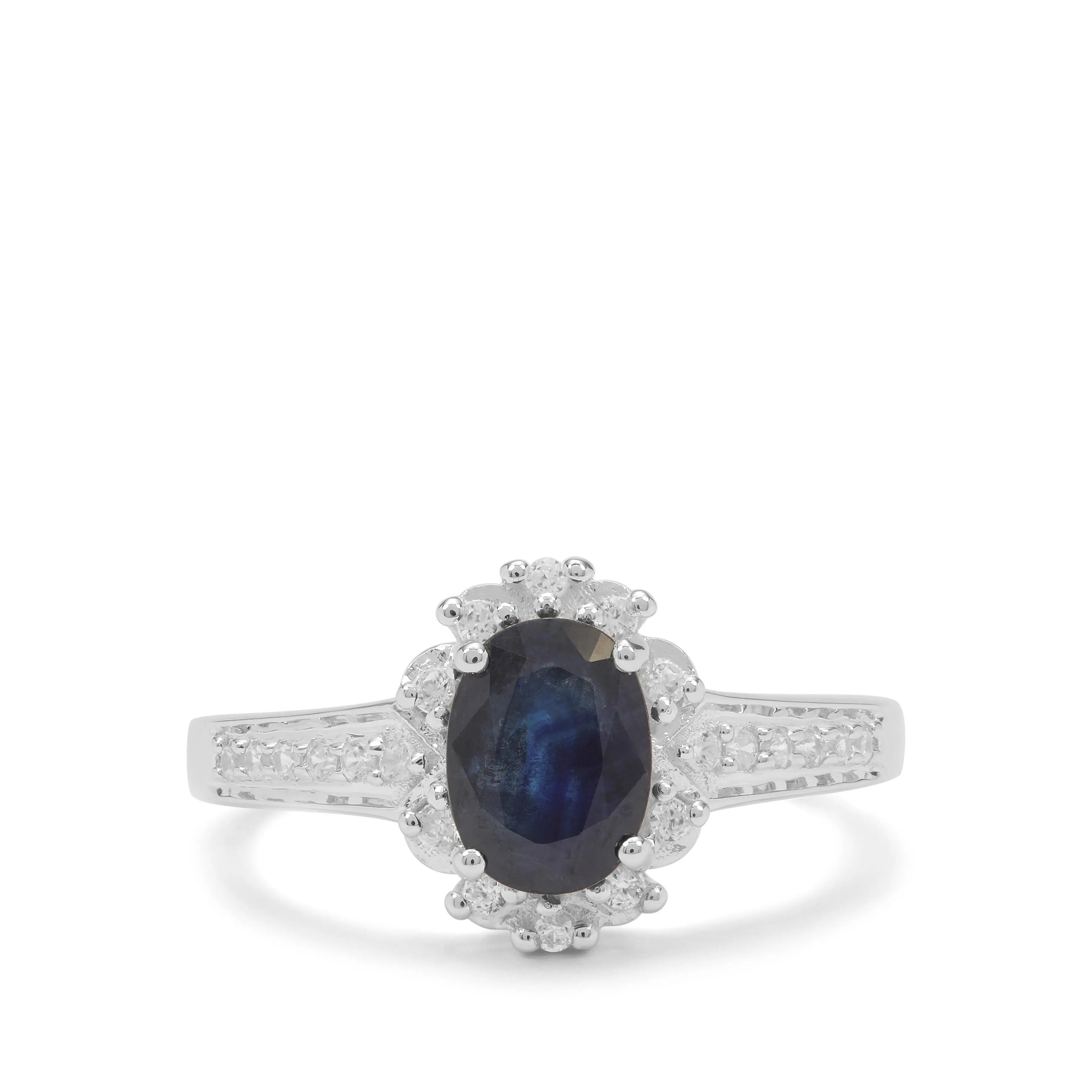 Kanchanaburi Sapphire & White Zircon Silver Ring