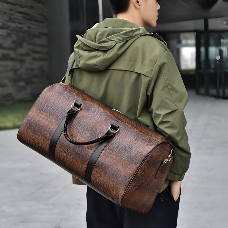 Large Capacity Travel Bag, Unisex Crocodile Pattern Luggage Bag, Retro Versatile Vacation Bag, Gift Duffel Bag 2