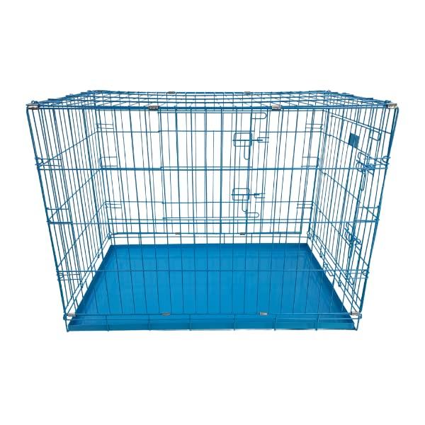 HugglePets Blue Metal Dog Puppy Cage Foldable Large 91cm Dual Door with Locks, Car Home and Travel Crate 5