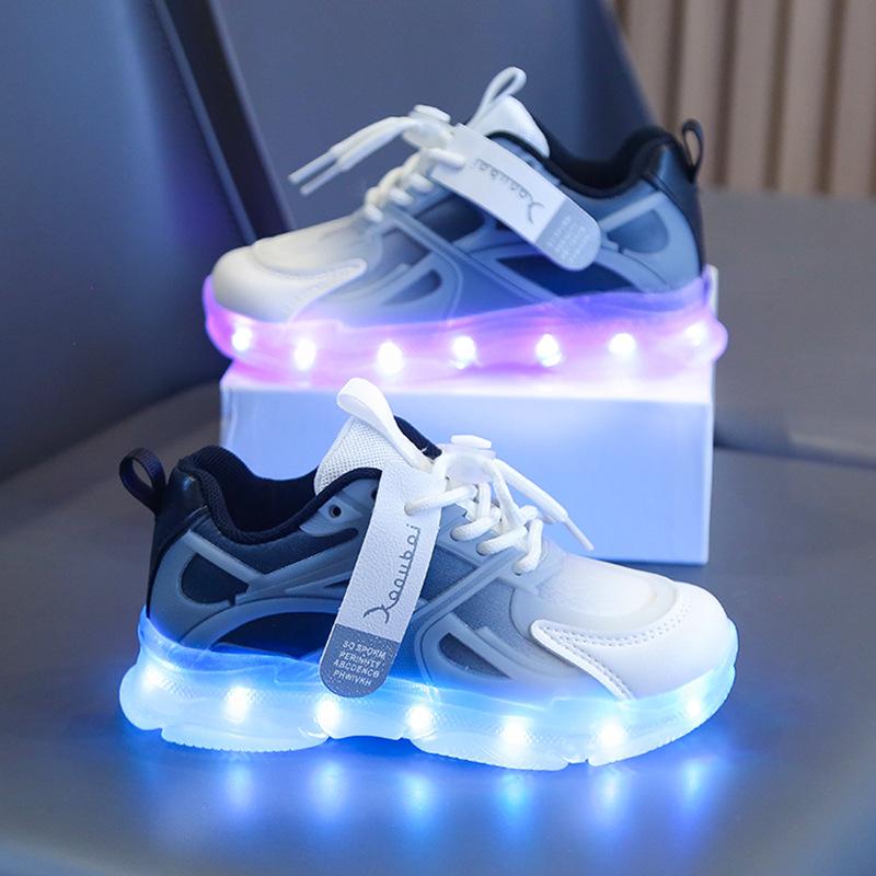 Child Rechargeable PU Leather LED Light Shoes Children's Shoes Boys and Girls Mesh Running Sneakers 3