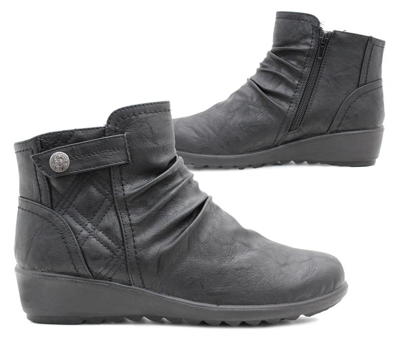 Cushion Walk Womens Boots Zip Up Ankle Boots Ladies Casual Smart Office Low Wedge Comfort Shoe 1