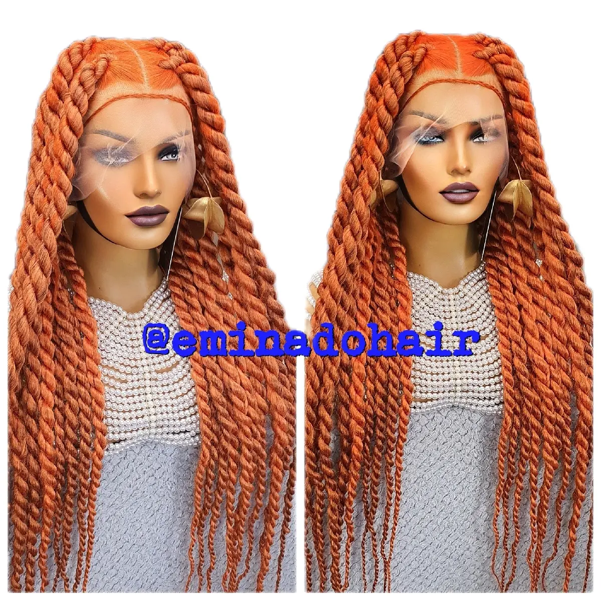 Full lace wig, Jumbo Knotless Rope Twists.Orange