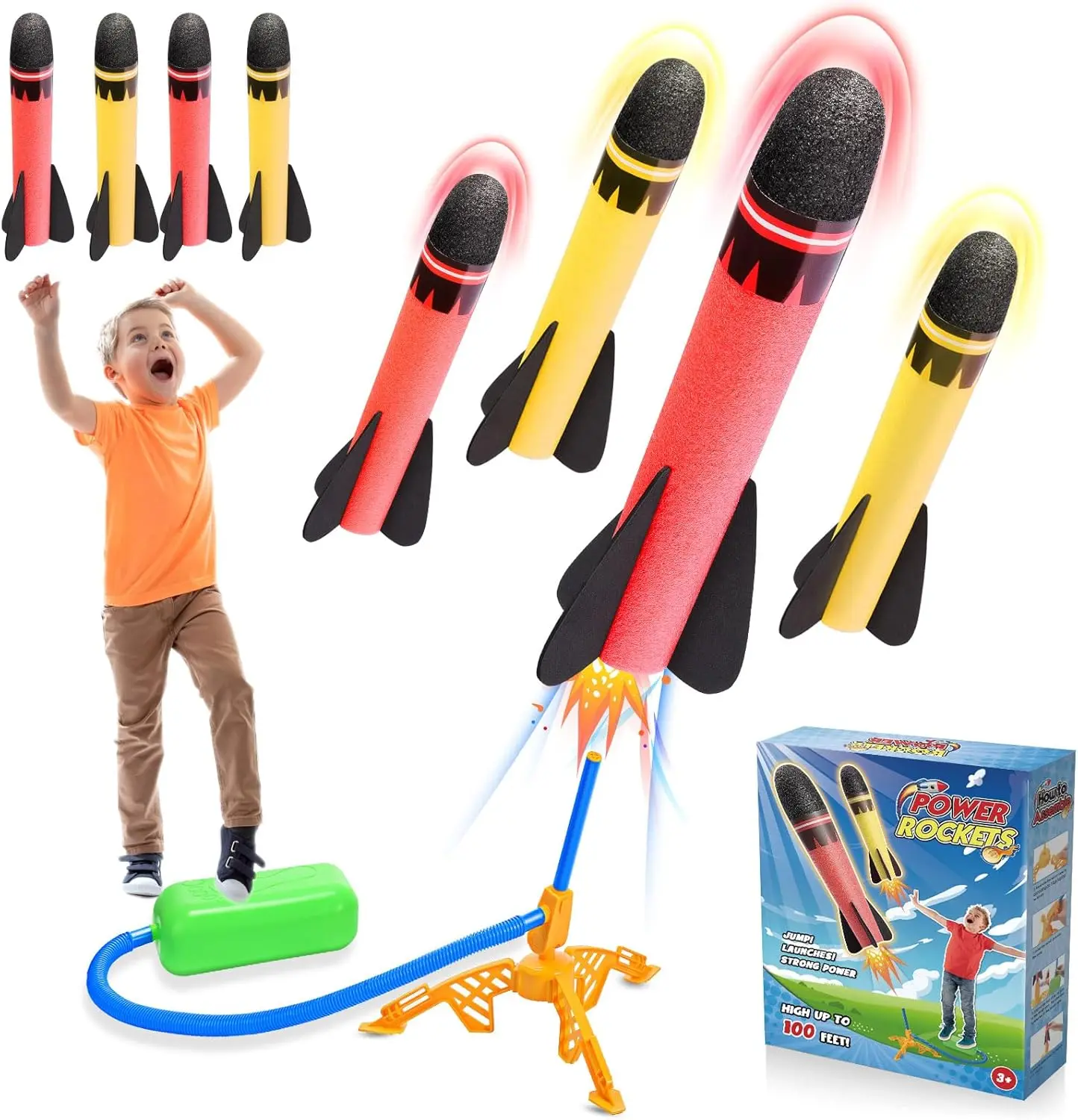 Rocket Toy for Kids, 6 Rocket Toys (3 LED + 3 Foam) with Stickers, Ideal Gift Set for Outdoor & Indoor Play
