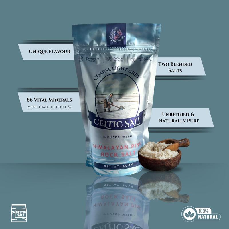 Celtic Salt Infused With Pink Himalayan Salt - 600g | 100% Organic Unrefined Celtic Salt | Contains 86+ Essential Minerals | Light Grey Celtic Sea Salt Crystals & Himalayan Pink Sal 3