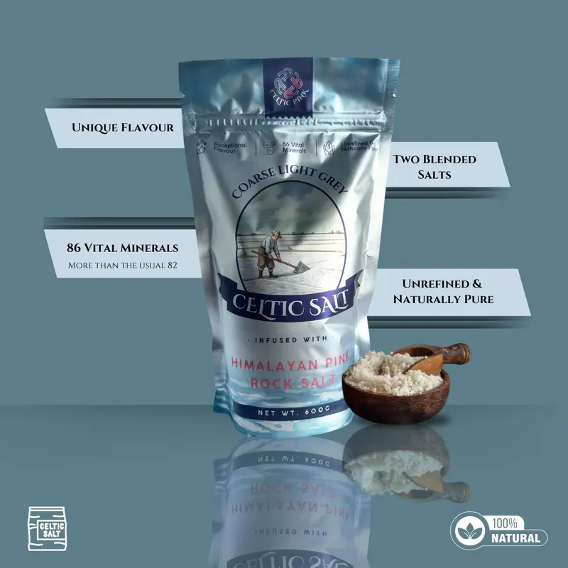 Celtic Salt Infused With Pink Himalayan Salt - 600g | 100% Organic Unrefined Celtic Salt | Contains 86+ Essential Minerals | Light Grey Celtic Sea Salt Crystals & Himalayan Pink Sal 3