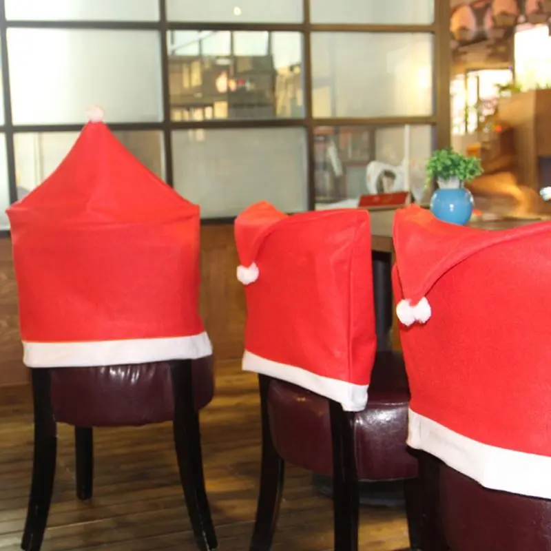 4pcs Christmas Chair Cover Santa Hat Xmas Party Dinner Seat Cover Xmas Dï¿½cor 2