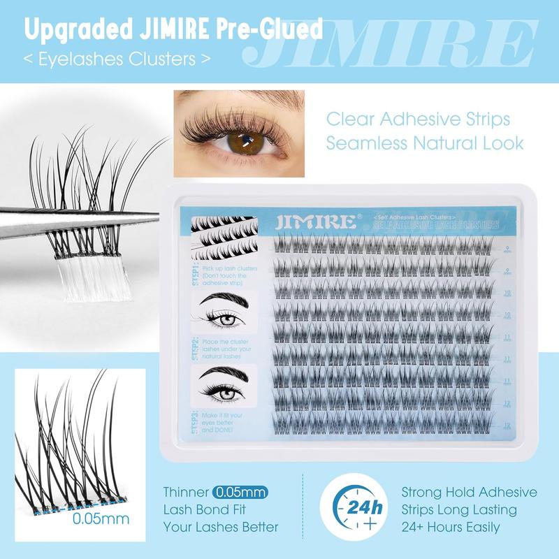 Self Adhesive Eyelashes Natural Pre Glued Lash Clusters No Glue Needed Press on Lashes with Tweezers Wispy Reusable Self Adhesive Cluster Lashes Eyelash Clusters Easy to Apply 9-12MM Makeup Flawless 2