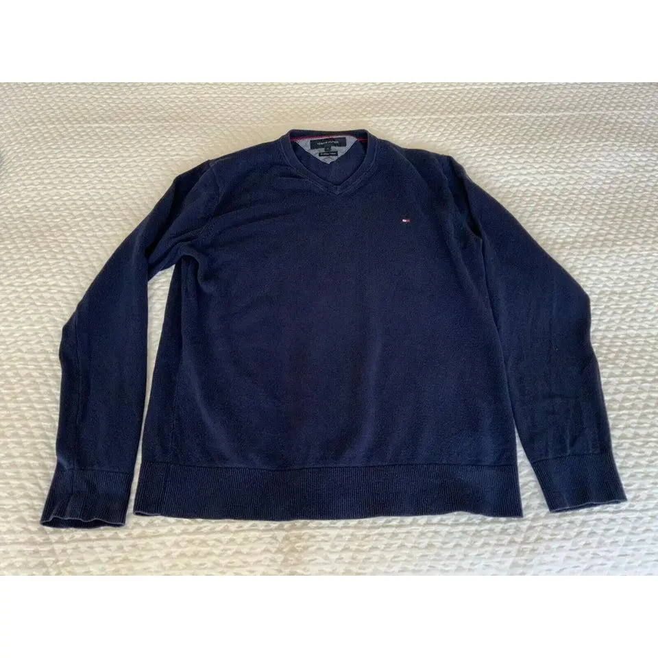 Pre Owned Mens Hilfiger Sweater Navy V neck Size XL Knitwear Menswear