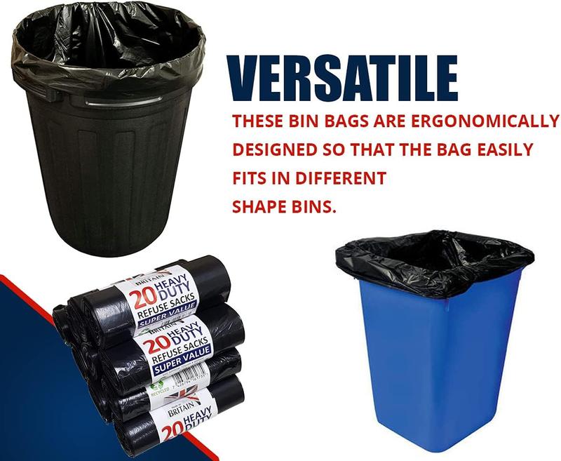 200 Heavy Duty Black Bin Liners Refuse Sacks Bin Bag Rolls 4