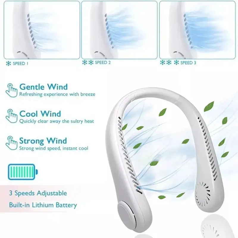 6000mAh Portable Neck Fan Hands Free 3 Speeds Hanging Neck Fan Rechargeable UK 7