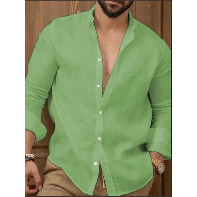 2025 European and American Cotton Solid Color Men's Shirt Youth Casual 7