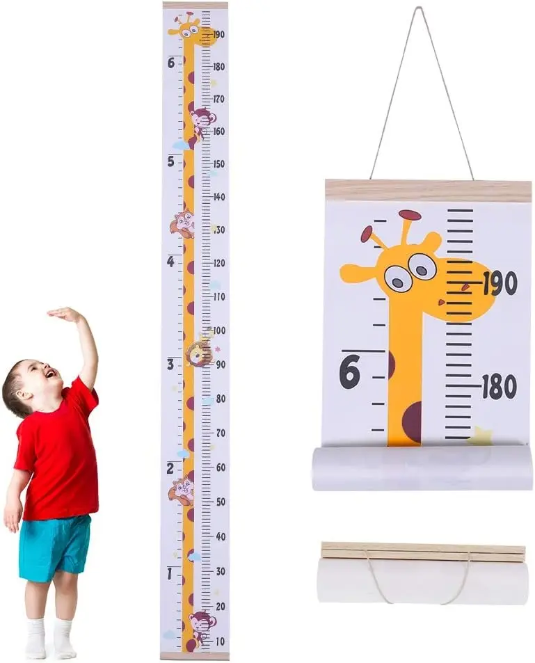 Baby Height Growth Chart, Wall Hanging Measuring Ruler for Kids, Removable Canvas and Wood Wall Ruler Bedroom Nursery Wall Decoration