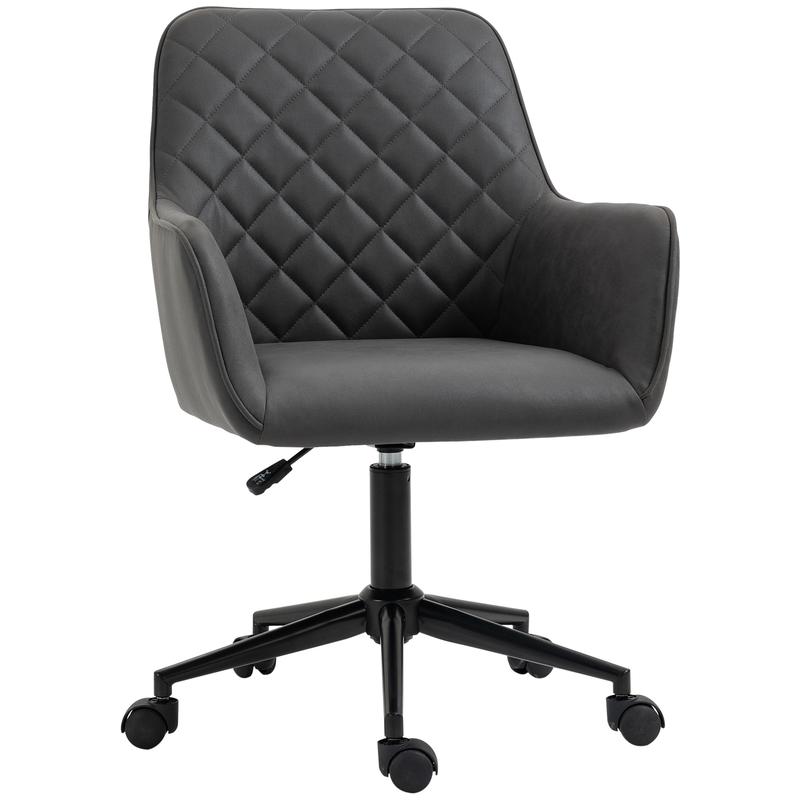 Vinsetto Swivel Office Chair Leather-Feel Fabric Home Study Leisure with Wheels, Grey 0