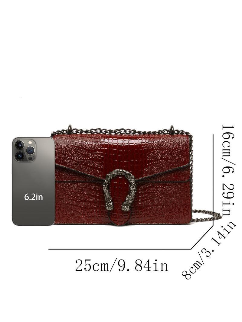 Product Introduction of Women's Elegant Crocodile Embossed Square Bag, Fashionable Chain Strap Shoulder Bag for Daily Used, Casual Trendy Versatile High-quality Daily Commuting Bag handbag  women designer  handbags 12