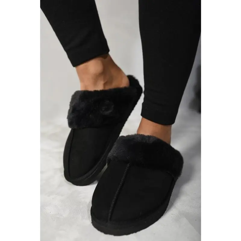iKrush Fuzzy Faux Fur Lined Slip-on Slippers i38078  Mules Sliders Slip On Fur Lined Low Heel Regular Length Regular Fit 0