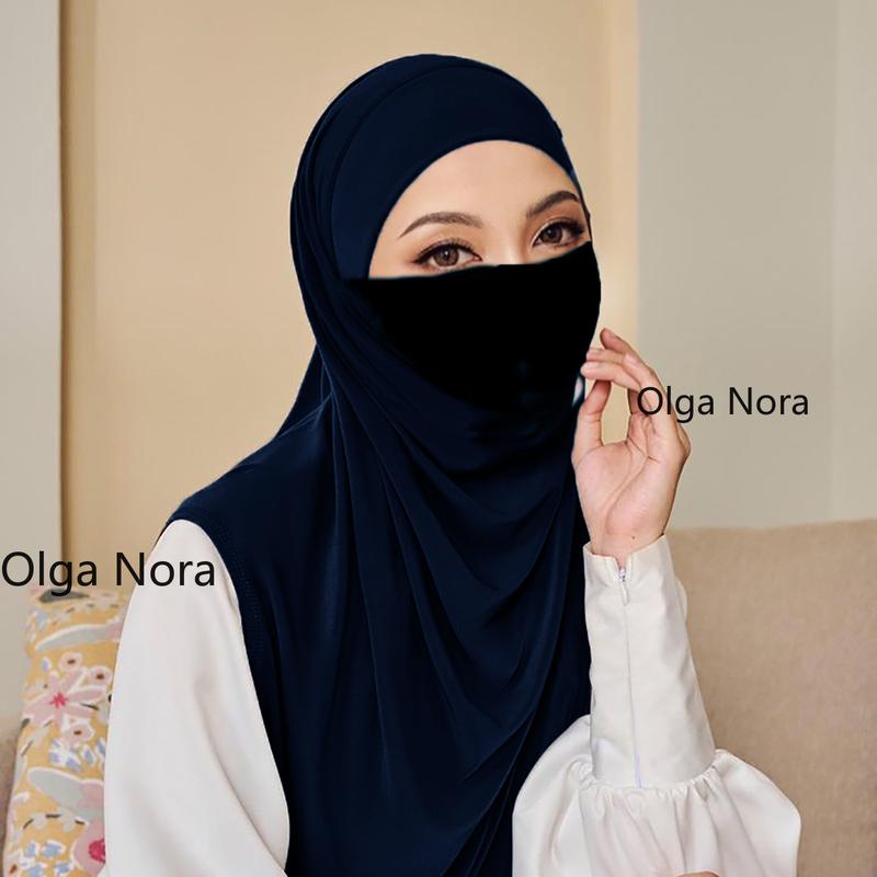 Olga Nora ON2751ON Versatile Women's Headscarf with Face Cover - Double Layer Modest Hijab for Daily Wear and Special Occasions square  hijab 2