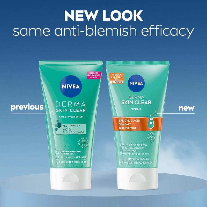 NIVEA Derma Skin Clear Scrub (150ml), Exfoliating Face Scrub, Salicylic Acid Face Scrub Enriched with Niacinamide to Unclog Pores and Refine Skin Textures, For Blemish-Prone Skin Skincare Brightening Nourishing Smoother Soothing Comfort 5