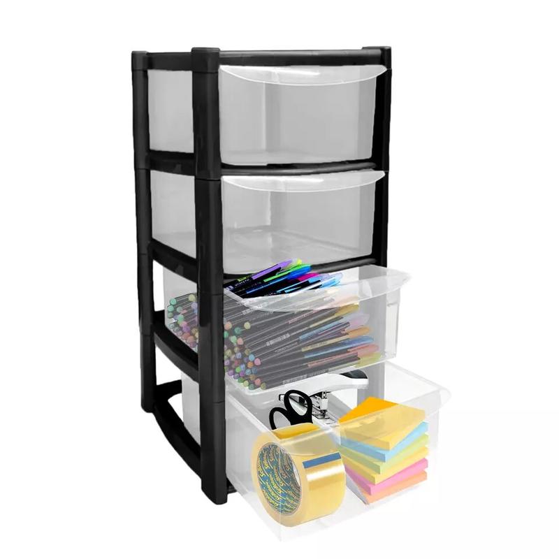 Small 4 Drawer Tower Plastic Storage Unit, Black 1