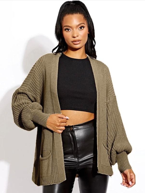 Product Introduction of Women's Oversized Knitted Short Cardigan with Balloon Sleeves - Casual, Clothing Comfortable Knitwear Soft Womenswear 3
