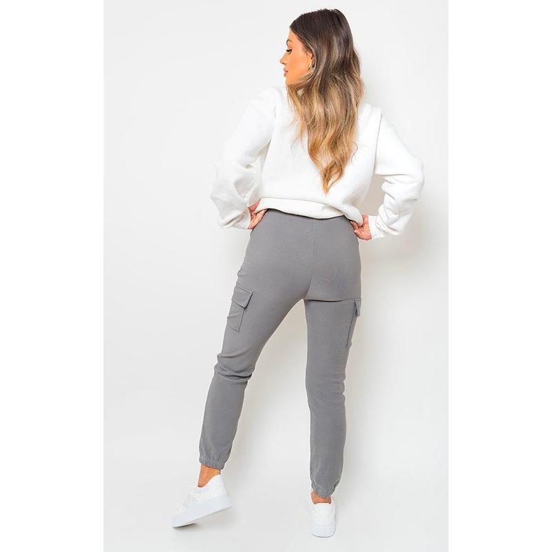 iKrush Size Frankie Cargo Pocket Trouser With Drawstring i34823 Cargo Relaxed High Waist   Regular Length    Workwear Loungewear Plain Work Going Out 8