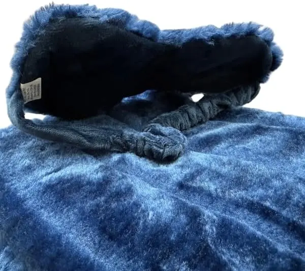 Luxury Faux Fur Hot Water Bottle with Pom Poms – 2 Litre Ultra-Soft Blue Hot Water Bottle & Sleep Mask 3