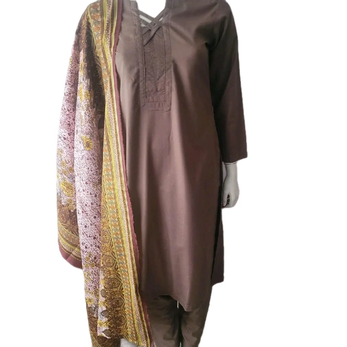 Dhanak Winter Fabric 3 Piece Suit with Pashmina Shawl for Asian Pakistani Traditional Ladies Wear - Menswear, Clothing