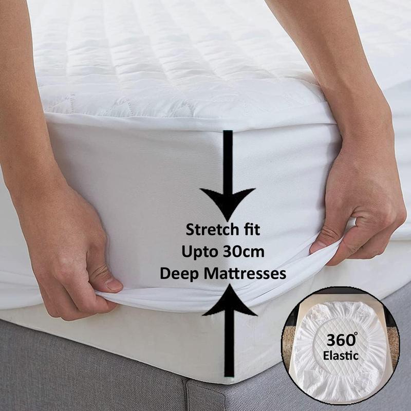 Waterproof Mattress Protector Pad with Extra Deep 30cm Pockets for Secure Fit,Microfiber Material Hypoallergenic, Noiseless,Super Soft Matress Protector Wrinkle Free, Machine Washable Mattress Cover  White. Single,4Ft/Small Double,Double,King,Super King 3