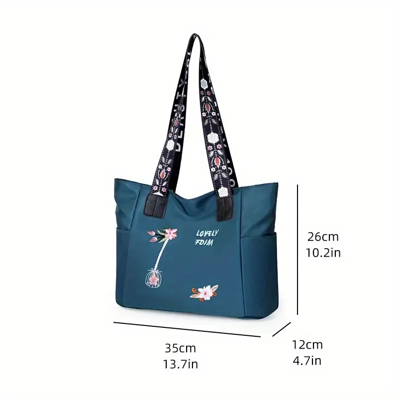 Chic Oxford Fabric Tote Bag for Women - Spacious & Water-Resistant, Fashionable Shoulder Handbag in Cream/Blue/Black 5