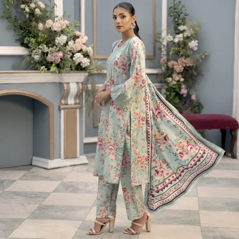 3 Pc Ready To Wear Dhanak Suit -Embroidered And Printed - With Wool Shawl  | Raniya.H | 2