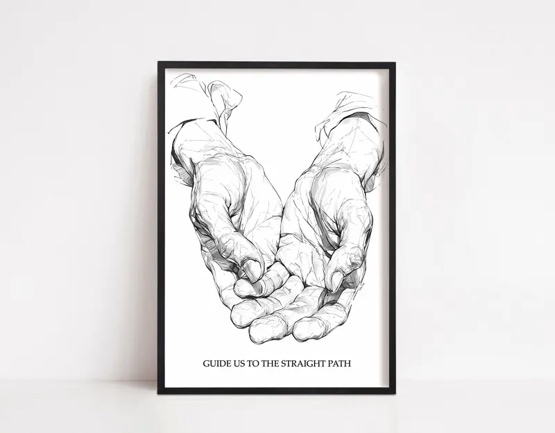 Guidance Motivational Dua Print | Islamic Wall Art | Black and White Minimal Chic Art | Drawing Art | Modern Islamic Gift | Hands in Prayer Decor Minimalist 4