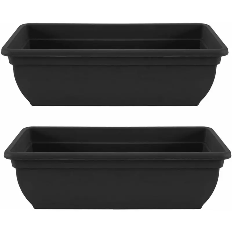 2 x Long Plastic Planter Trough Plant Pot for Outdoor Garden, Herb, Flower Box - Window Design