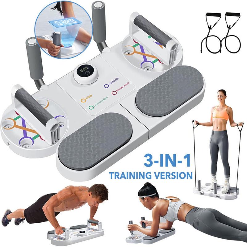 Digital Smart Push up Board, Plank Extension with resistance bands, 5 in 1 chest building fitness gear for home and outdoor exercise, Plank Training Board Anti Skid Portable Sturdy Push Up Bar Chest Core Training 2
