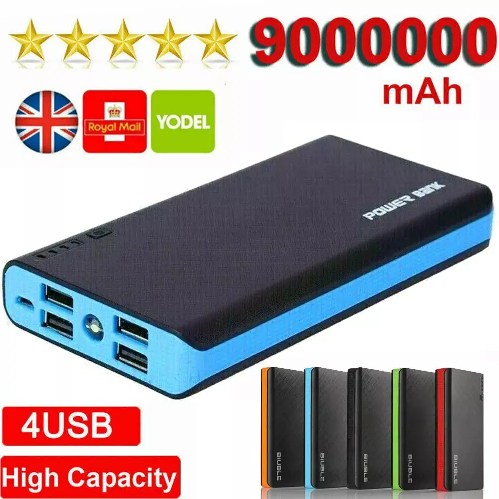 9000000mAh Power Bank 4 USB LED Fast Charger Battery Pack for Mobile Phone Smartphone Accessories