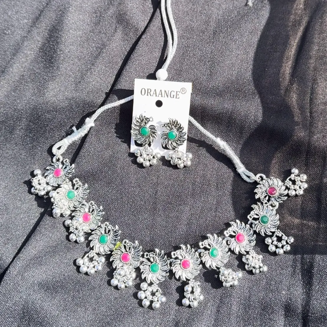 Oxidised necklace earring in different styles summer jewelry flower necklace set