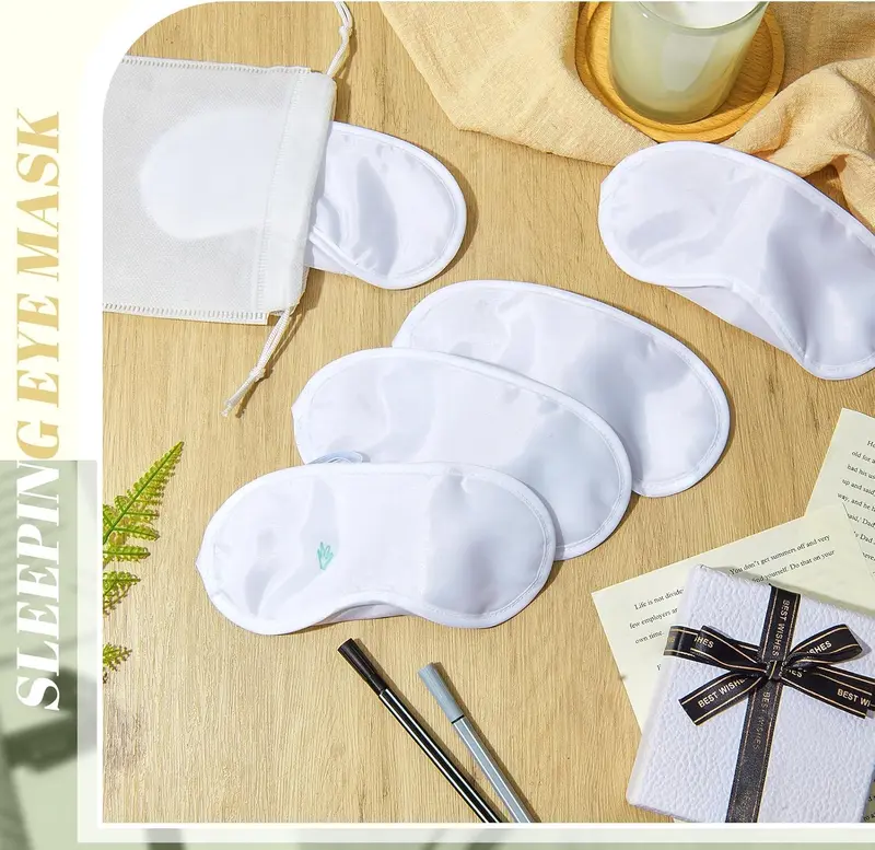 16 Pieces White Eye Masks Sublimation Masks Sleep Shade Blindfold Eye Covering Color Your Own Covering with 16 Fabric Marker Pens and a Bag DIY for Travel Game Sleepover Party Supply(White) 2