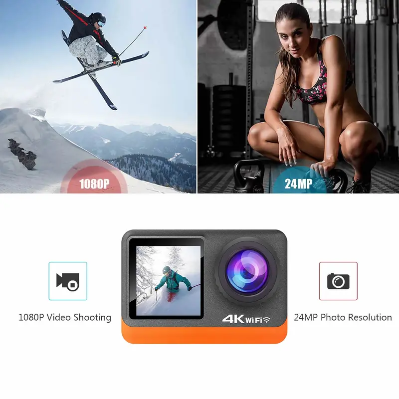 Action camera 4K 60FPS 24MP High Quality Video and Audio WIFI 30M Waterproof Card Lens Touchscreen Remote Control Bicycle Electronic 4