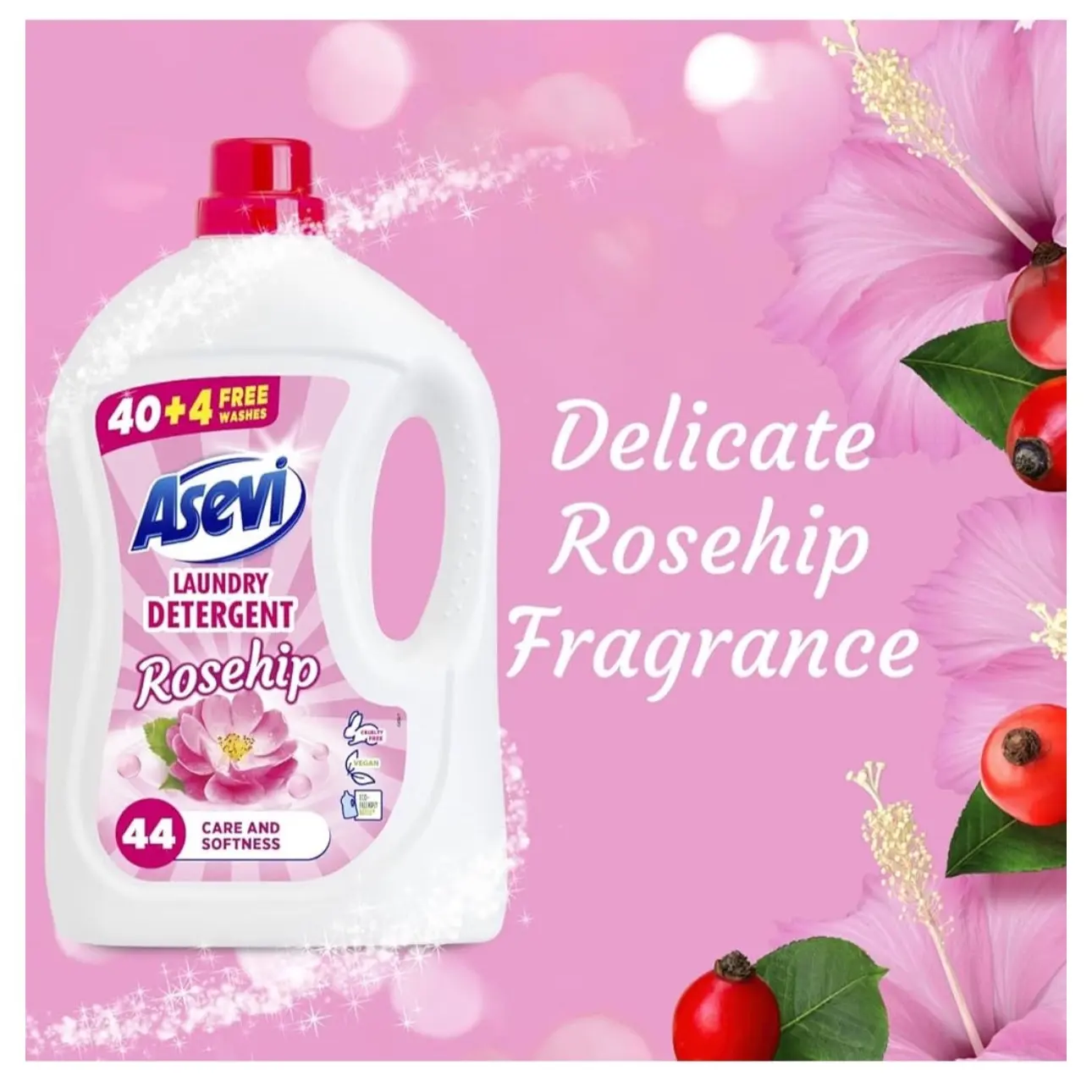 Asevi Rosehip Household Laundry Detergent Bundle - 5 Bottles - 220 Washes Total - Powerful and Cost-Effective