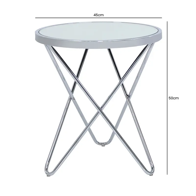 Round Side Table for Living Room Furniture, 50cm Clear Glass Top Sofa Table for Small Spaces, End Table with Chrome Metal Legs 7