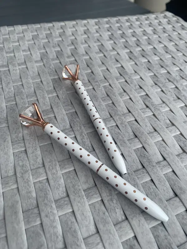 White and Rose Gold polka dot diamond pen 0