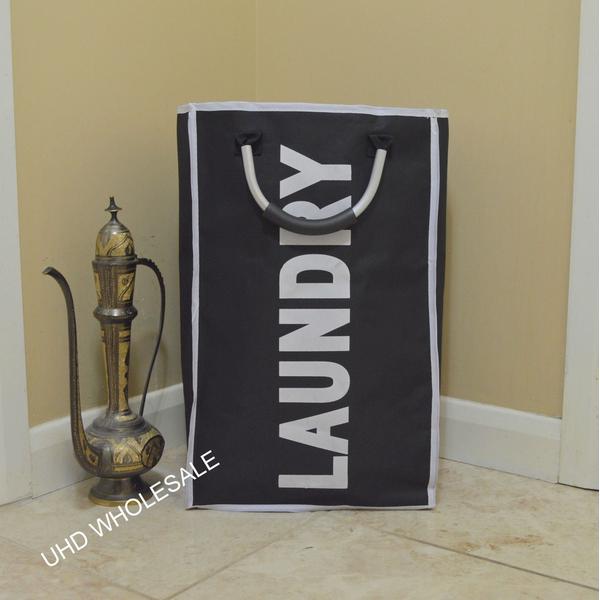 Chic Black Laundry Bag with Sturdy Metal Handles - Perfect for Easy Transport! Lightweight Room 0