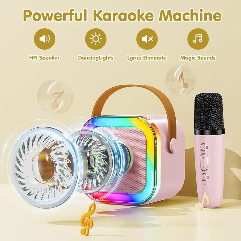 [UK Seller] Portable Mini Bluetooth Wireless Karaoke Speaker with 2 Wireless Microphone Set ,Rechargeable HiFi Stereo Sound KTV Speaker, Mp3 Audio Adjustable RGB Colorful LED Light ,Musical Kids Toy, Birthday Gift for Boys and Girls, Valentine's Day Gift 8